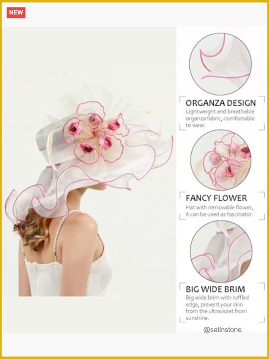 Wide Brim Leaf Flower Derby Church Hat with Adjustable Sweatband main image 5